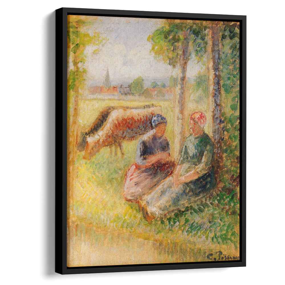 Two Cowherds by the River 1895 by Camille Pissarro by Camille Pissarro - Impressionist canvas print