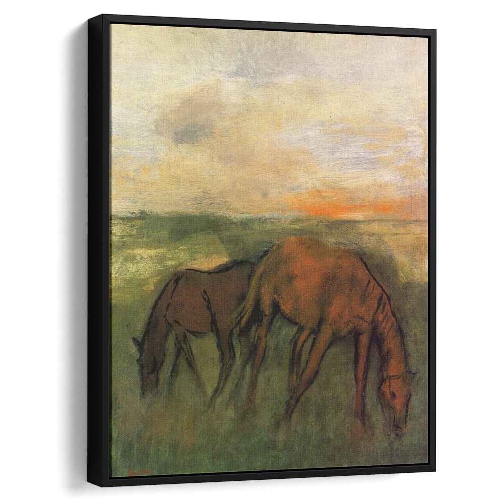 Two Horses in a Pasture 1871 by Edgar Degas by Edgar Degas - Impressionist canvas print