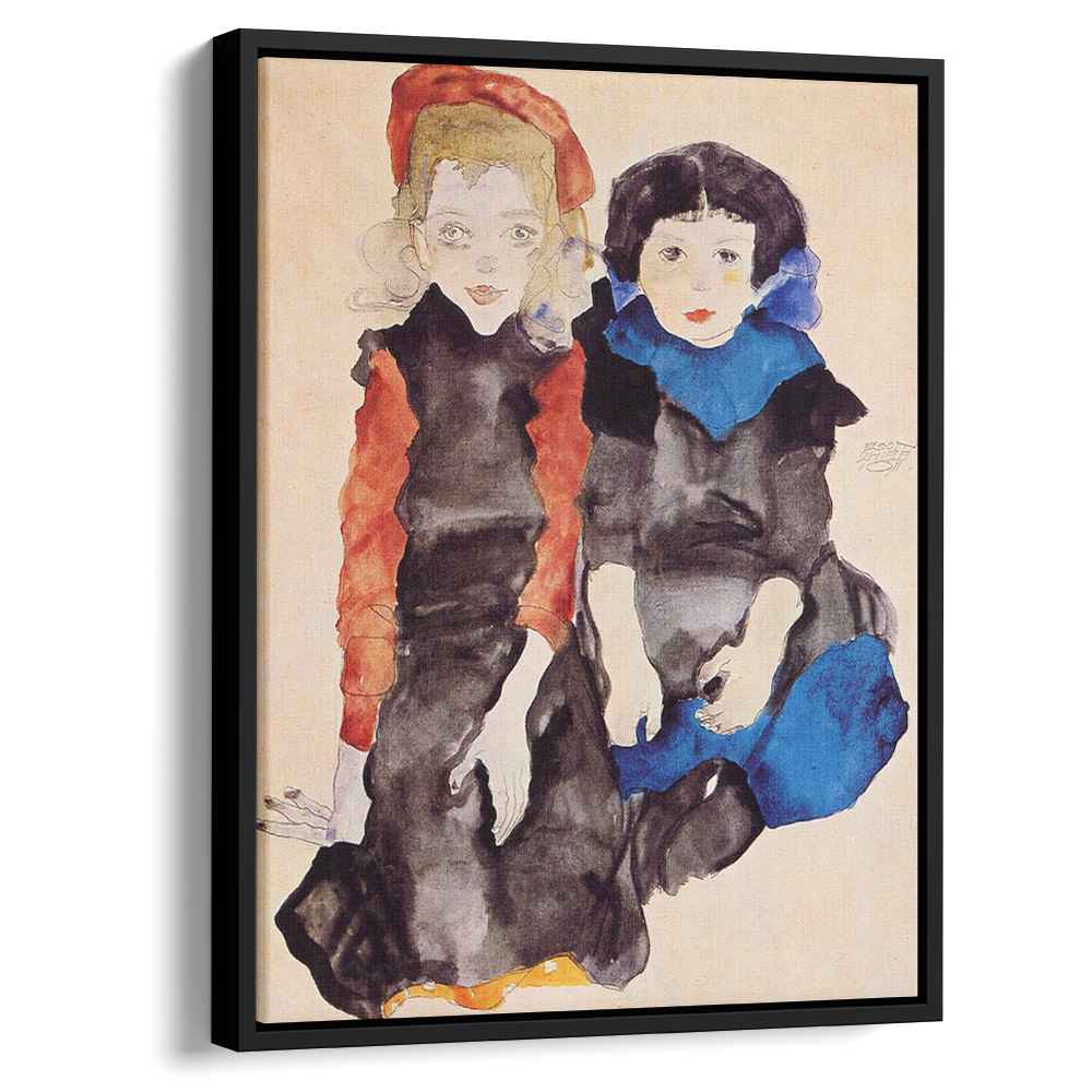 Two Little Girls 1911 by Egon Schiele by Egon Schiele - Expressionist canvas print