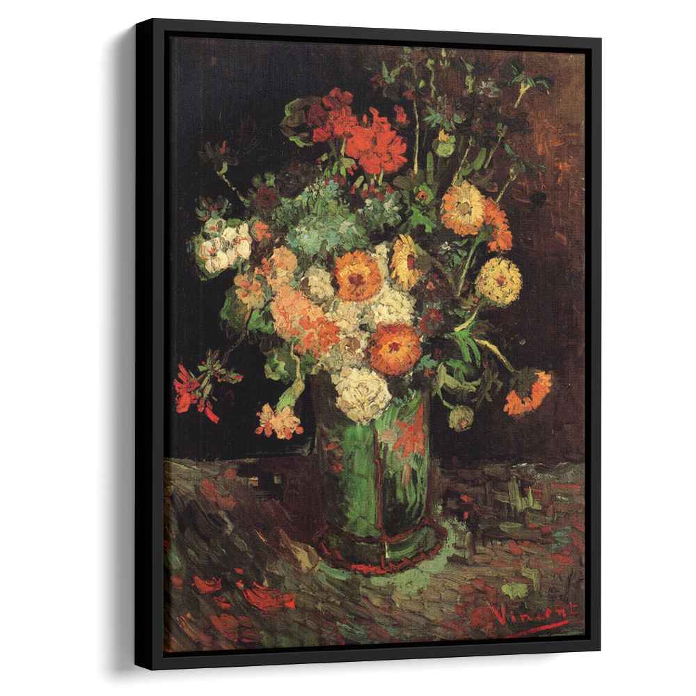 Vase with Zinnias and Geraniums 1886 by Vincent van Gogh by Vincent van Gogh - Post-Impressionist canvas print